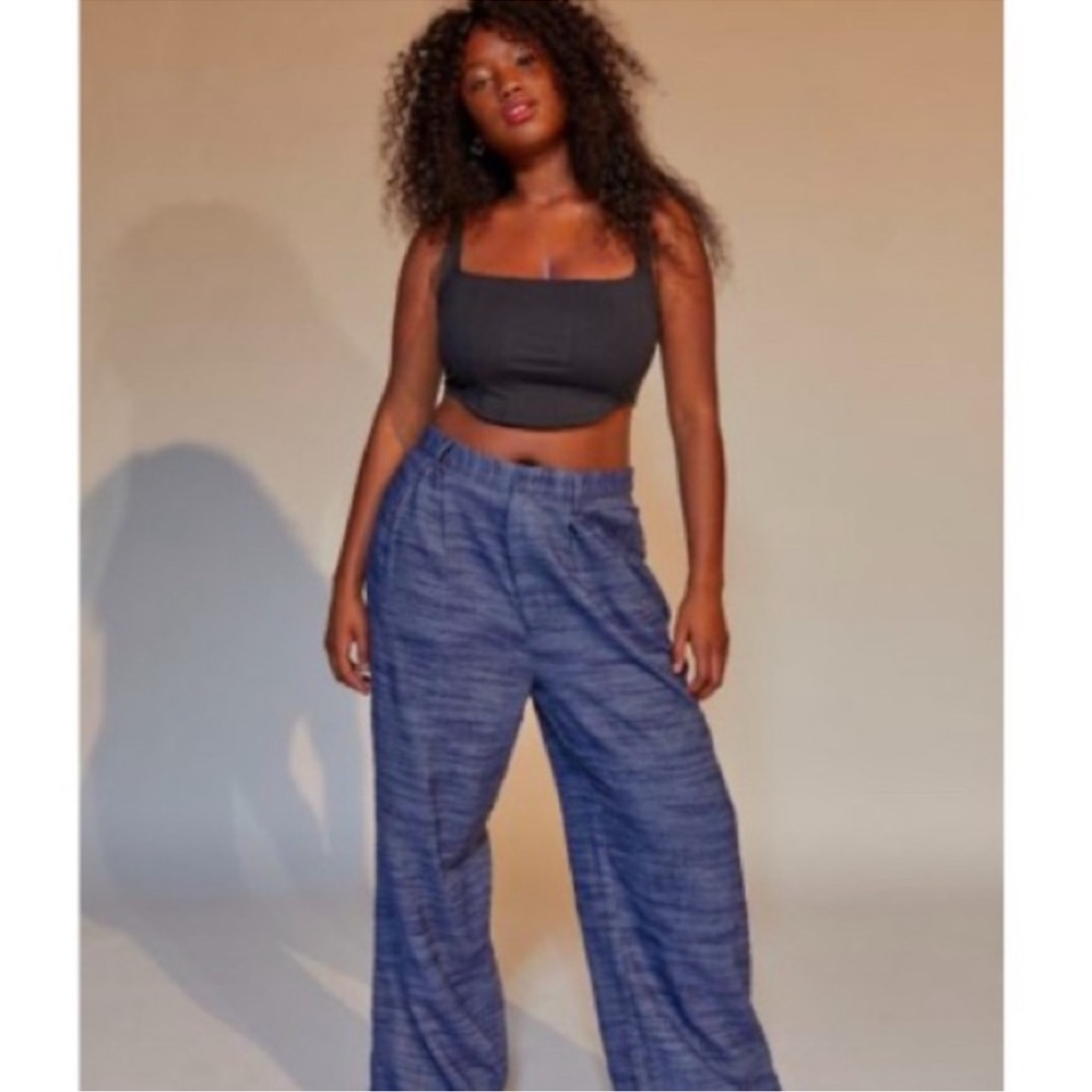 Urban Outfitters Elliot Blue Herringbone Wide Leg Pants XXS - Picture 2 of 7